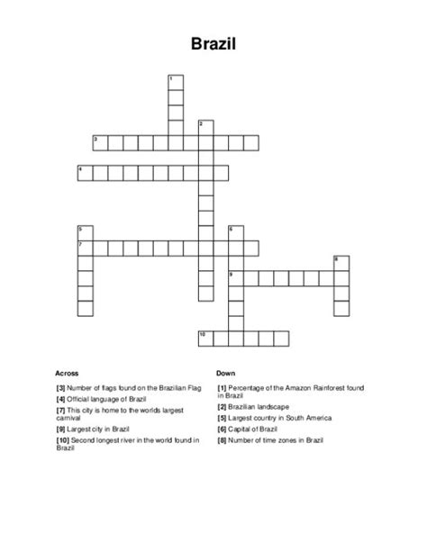 City in Brazil is a crossword puzzle clue. Clue: City in Brazil. City in Brazil is a crossword puzzle clue that we have spotted 8 times. There are related clues (shown below). 